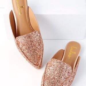 Lulus Joelle Rose Gold Glitter Loafer Slides Pink - Size 7.5